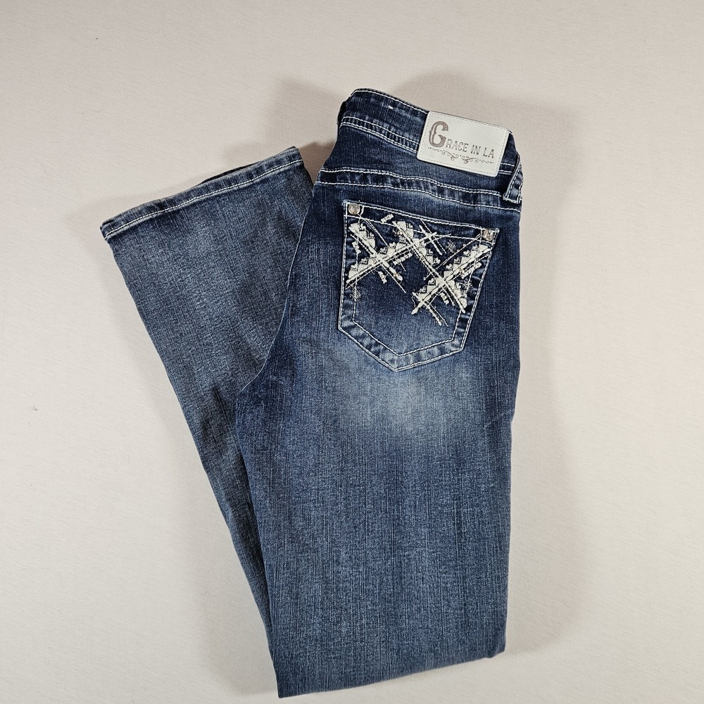 Grace In LA Jeans Womens Size 7-28 Bootcut Embroidered Rhinestone Denim